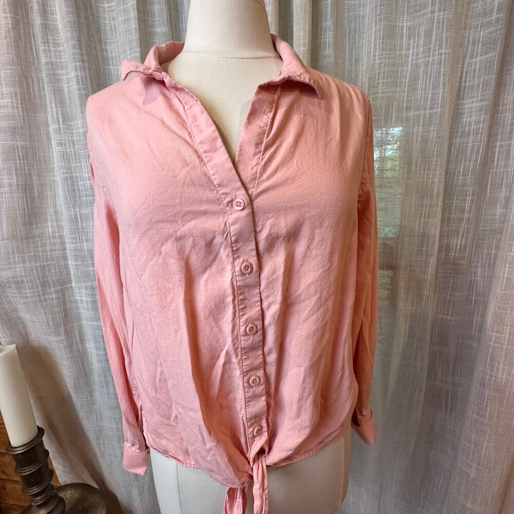 Cloth & Stone Pink Tencel Lyocell Button Front Tie Hem Blouse Size S